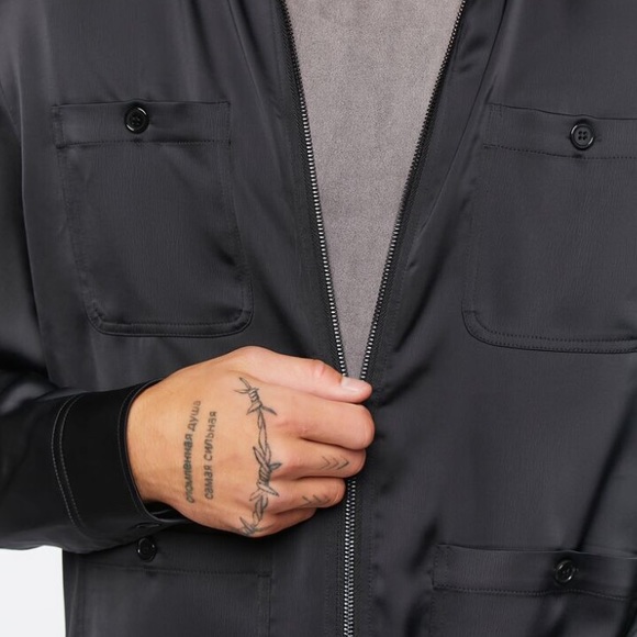 Forever 21 Men’s Black Size Large Zip Up Long Sleeve 4-Pocket Shirt (Pre-Owned) - Picture 3 of 9